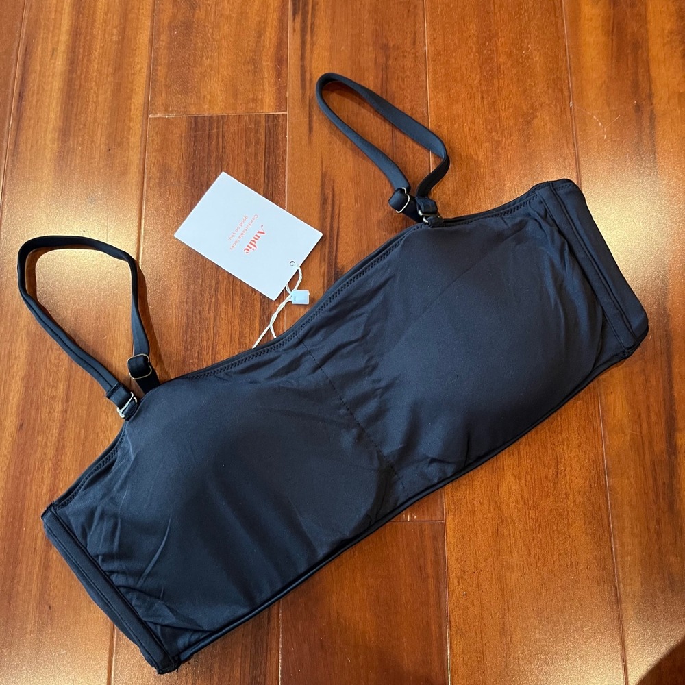 Andie Black Bikini Top Swim Bora Bora Solid Square Neck Padded New Size Medium